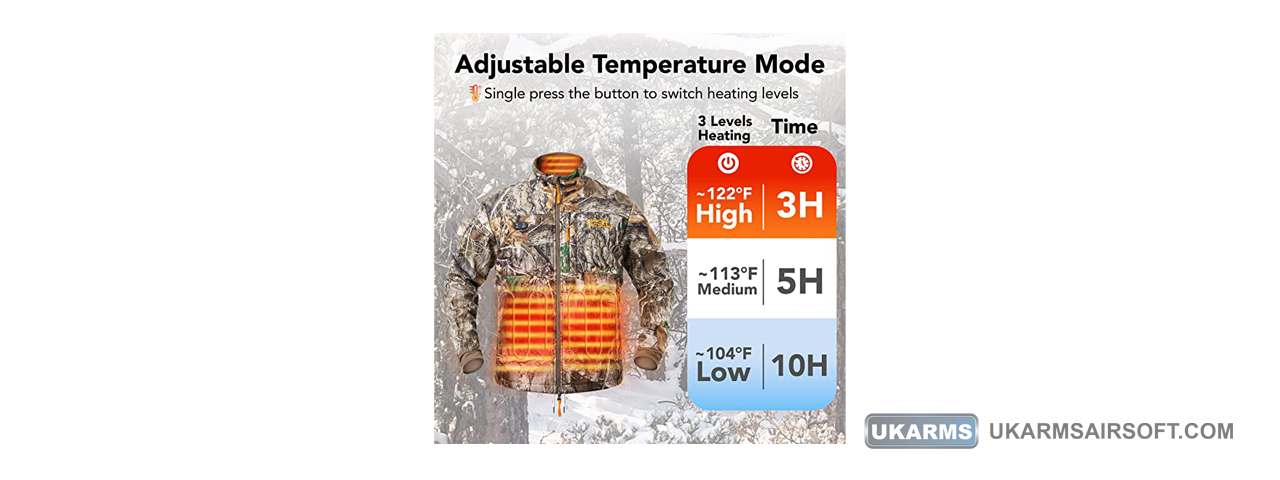 Lancer Tactical X-Large Size Rechargeable Heated Jacket for Hunting (Color: Camo) - Click Image to Close