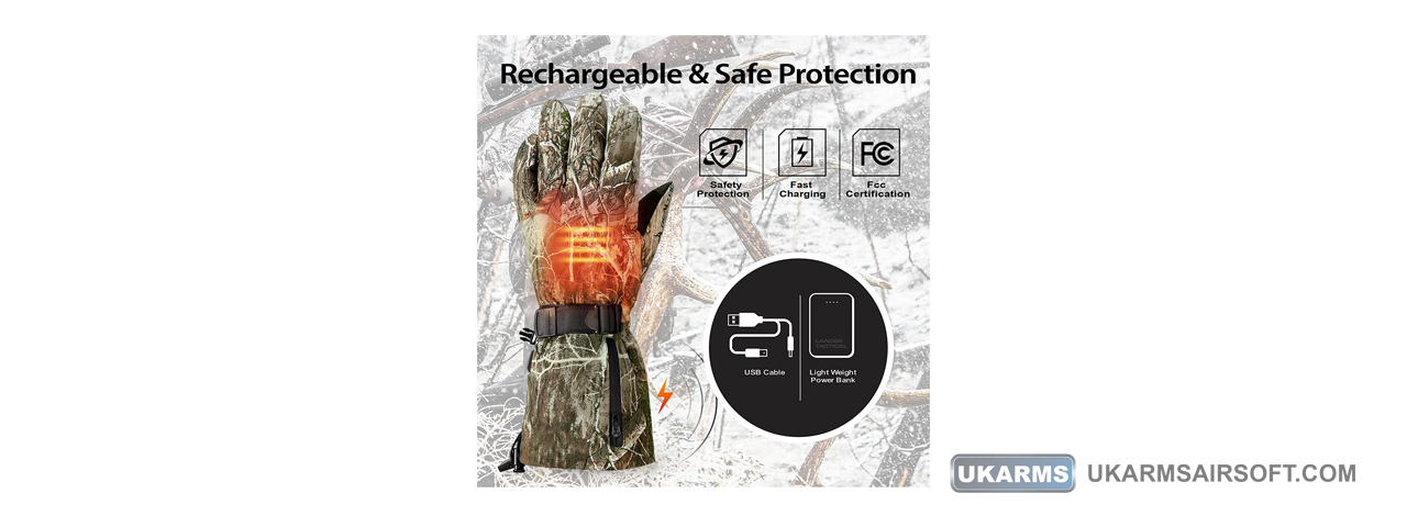Lancer Tactical Medium Size Rechargeable Heated Hunting Gloves (Color: Camo) - Click Image to Close
