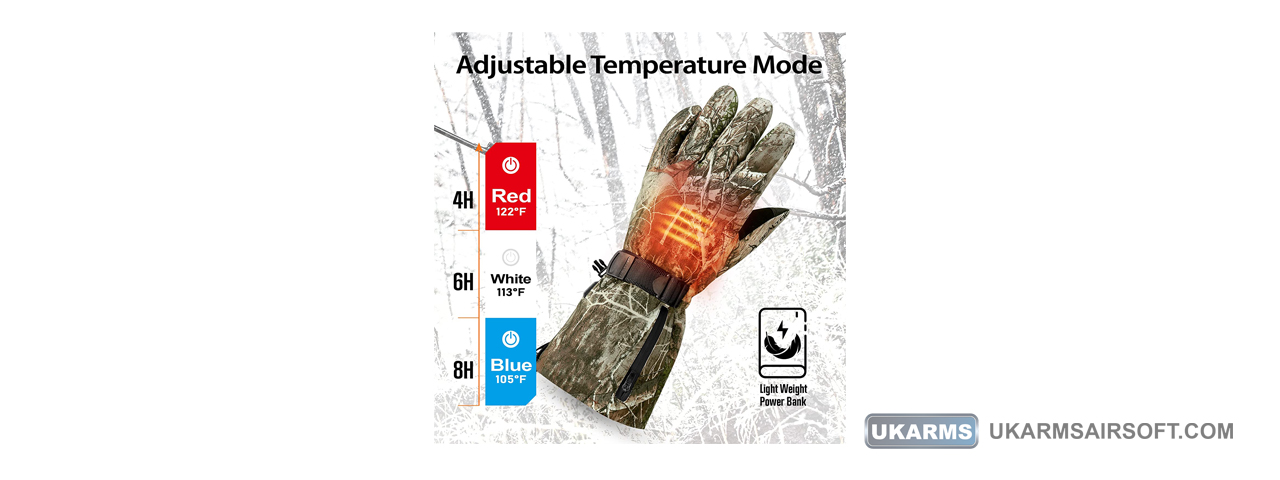 Lancer Tactical X-Large Size Rechargeable Heated Hunting Gloves (Color: Camo) - Click Image to Close