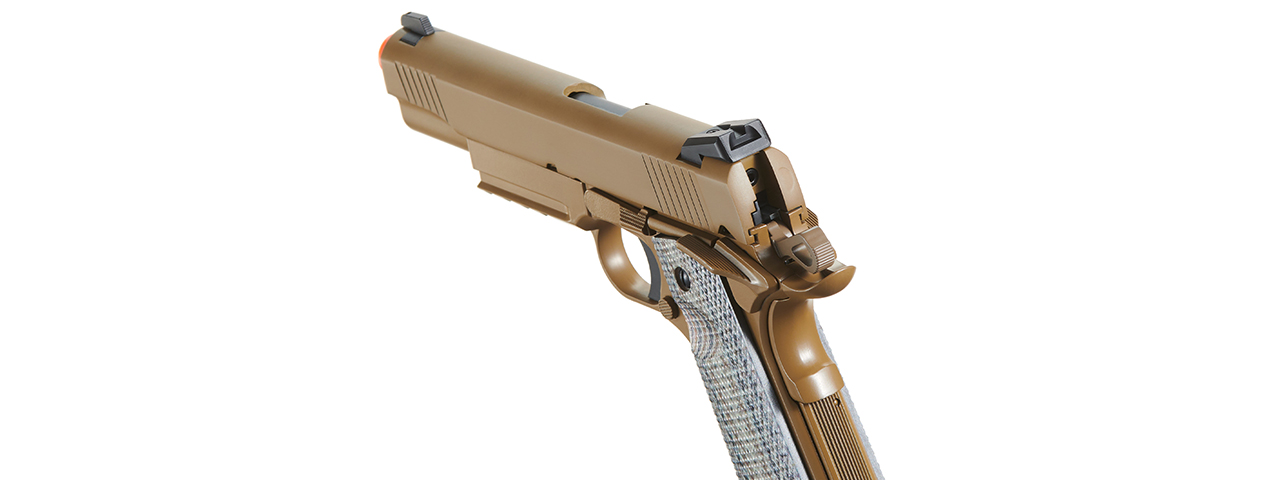 DOUBLE BELL M1911 CQB TACTICAL GAS BLOWBACK GBB AIRSOFT PISTOL (TAN) - Click Image to Close