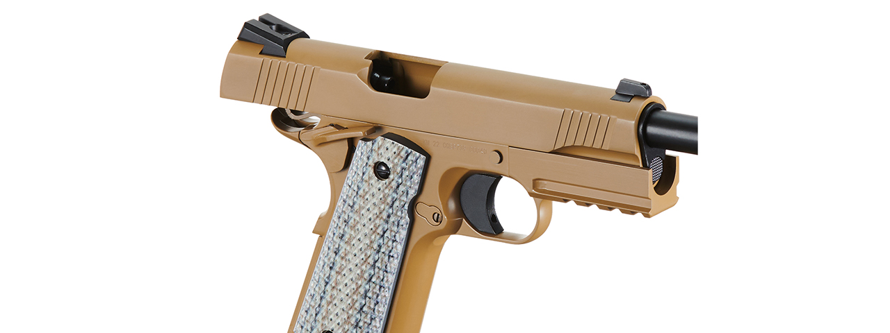 DOUBLE BELL M1911 CQB TACTICAL GAS BLOWBACK GBB AIRSOFT PISTOL (TAN) - Click Image to Close