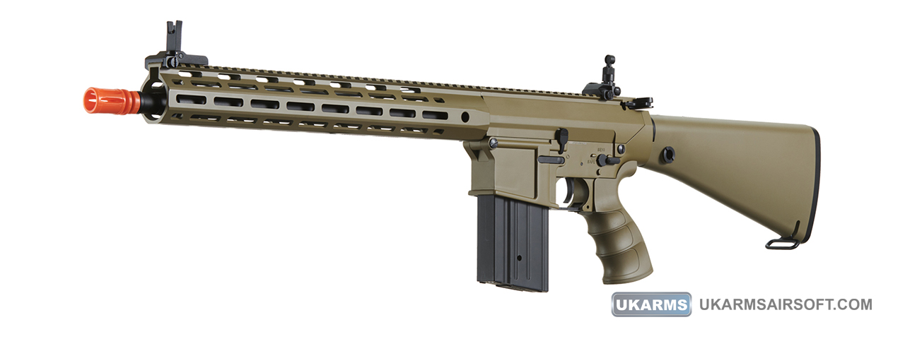 Golden Eagle Airsoft SR-25K w/ URX4 M-LOK Handguard & Full Stock - Tan