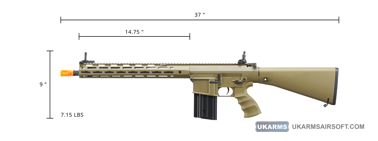 Golden Eagle Airsoft SR-25K w/ URX4 M-LOK Handguard & Full Stock - Tan