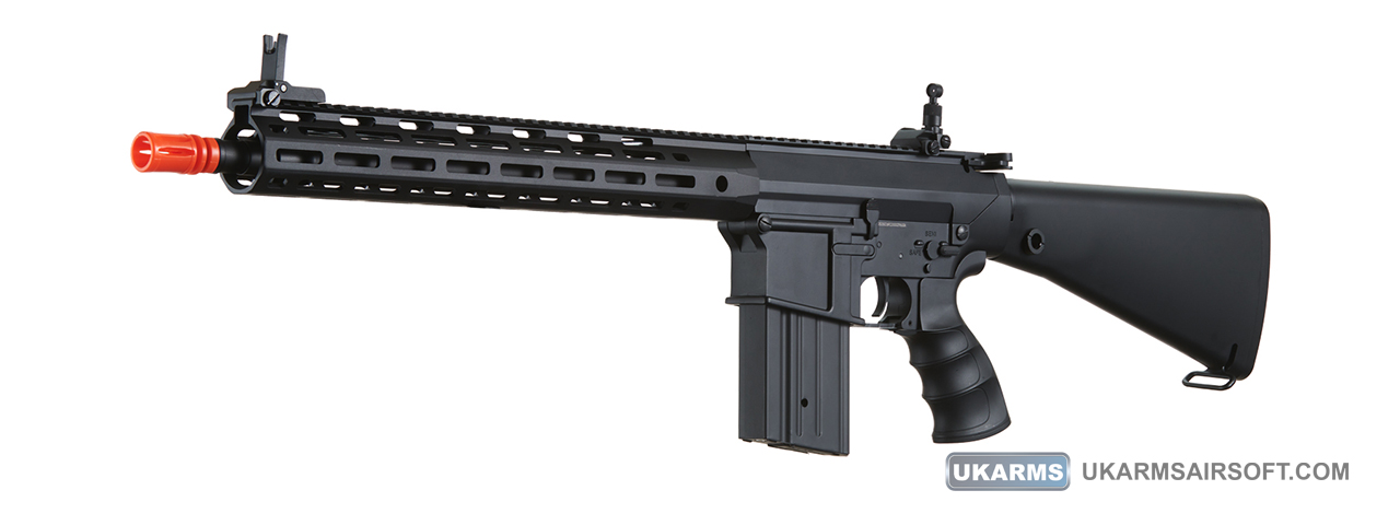 Golden Eagle Airsoft SR-25K w/ URX4 M-LOK Handguard & Full Stock - Black - Click Image to Close