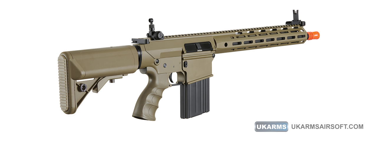 Golden Eagle Airsoft SR-25K w/ URX4 M-LOK Handguard & Crane Stock - Tan - Click Image to Close