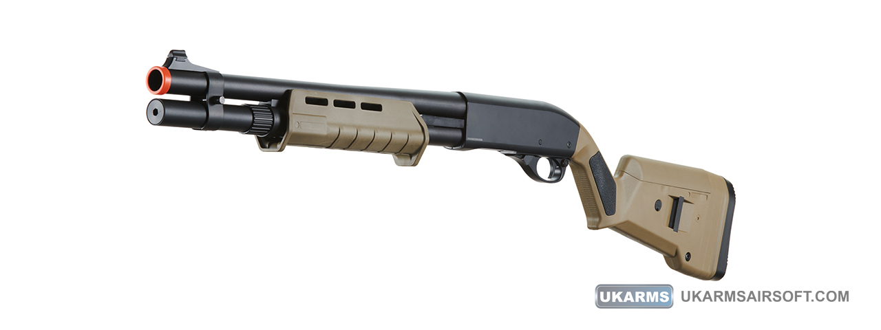 Golden Eagle Airsoft M870 MP M-LOK Style 3/6-Shot Pump Action Gas Shotgun - Tan - Click Image to Close