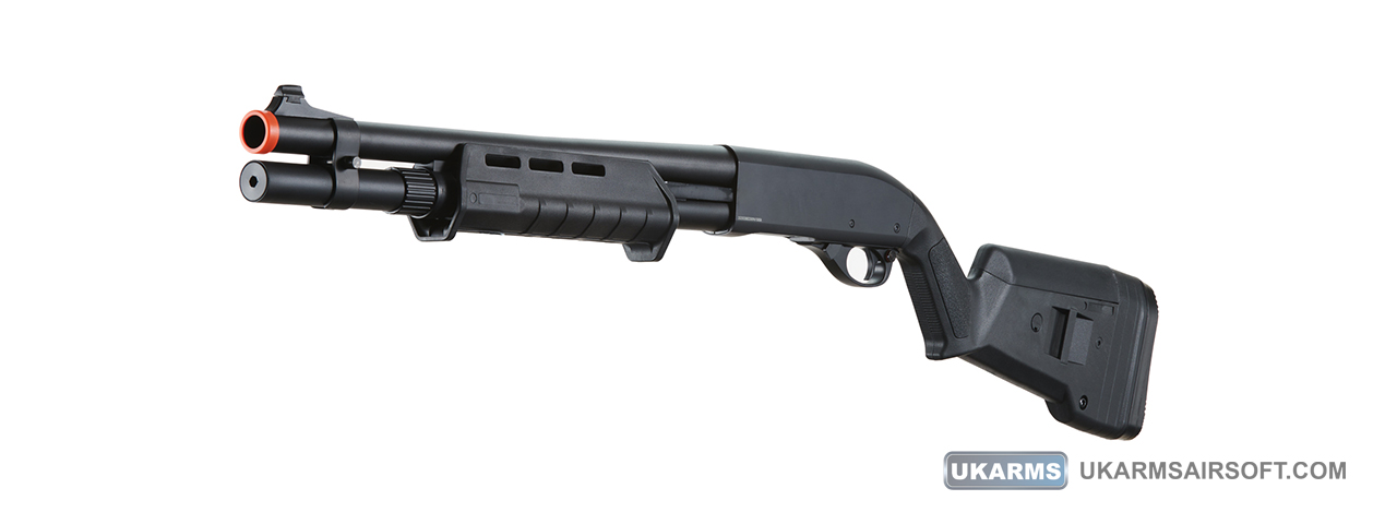 Golden Eagle Airsoft M870 MP M-LOK Style 3/6-Shot Pump Action Gas Shotgun - Black - Click Image to Close