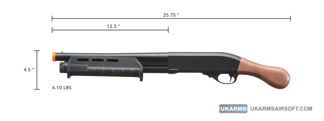 Golden Eagle Tactical M870 3/6-Shot Pump Action Gas Airsoft Shotgun [Sawed-Off] - WOOD - Click Image to Close