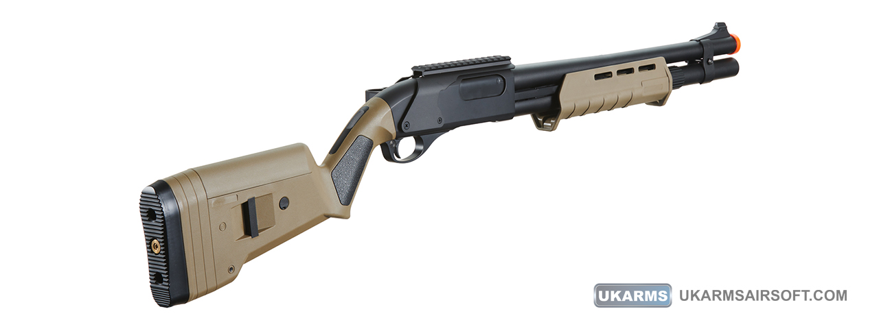 Golden Eagle Airsoft M870 MP M-LOK Style 3/6-Shot Pump Action Gas Shotgun - Tan with Shell Holder