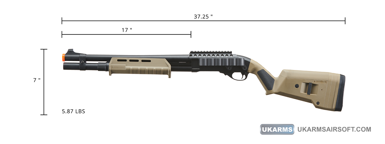 Golden Eagle Airsoft M870 MP M-LOK Style 3/6-Shot Pump Action Gas Shotgun - Tan with Shell Holder