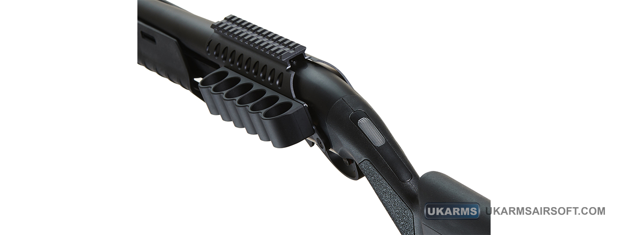 Golden Eagle Airsoft M870 MP M-LOK Style 3/6-Shot Pump Action Gas Shotgun - Black with Shell Holder