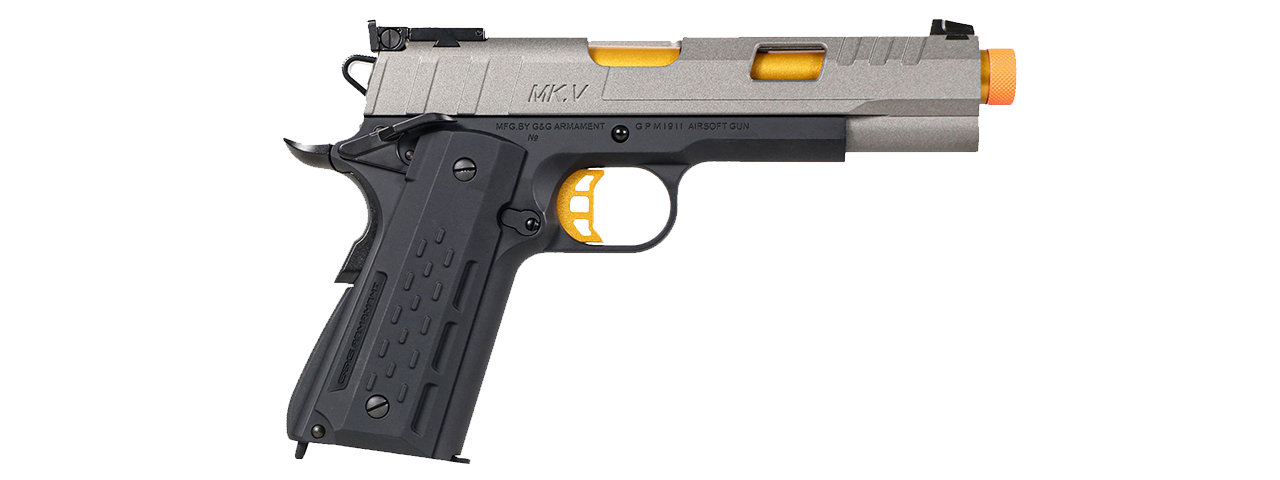 G&G GX45 MKV GBB Airsoft Pistol (Grey/Black/Gold) - Click Image to Close