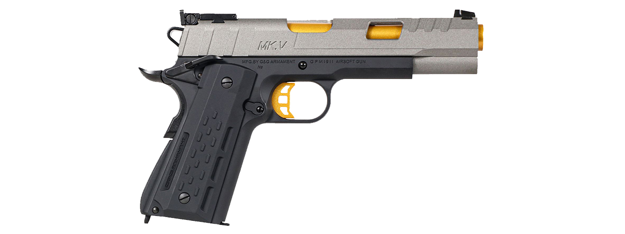 G&G GX45 MKV GBB Airsoft Pistol (Grey/Black/Gold) - Click Image to Close