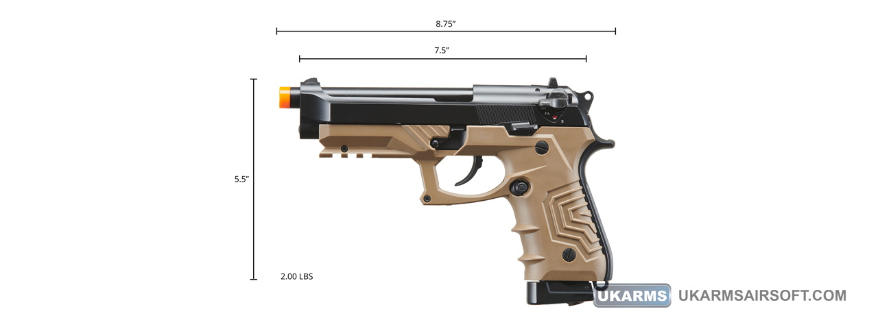 HFC Metal M92 Full-Automatic Co2 Gas Blowback Airsoft Pistol (Color: Black & Dark Earth)