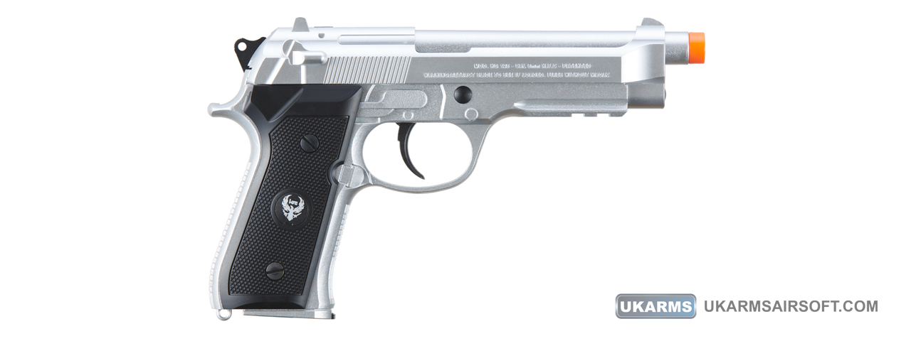 HFC Metal M9 Green Gas Powered Airsoft Pistol (Color: Silver) - Click Image to Close