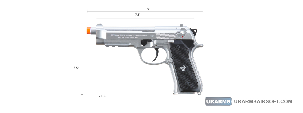 HFC Metal M9 Green Gas Powered Airsoft Pistol (Color: Silver) - Click Image to Close