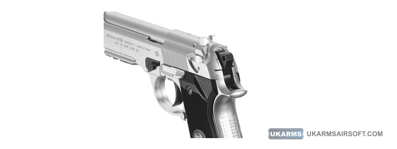 HFC Metal M9 Green Gas Powered Airsoft Pistol (Color: Silver) - Click Image to Close