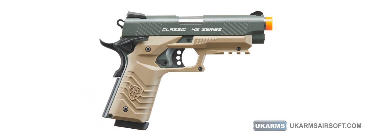 HFC Classic .45 Series Metal Green Gas Blowback Airsoft Pistol (Color: Black & Dark Earth)