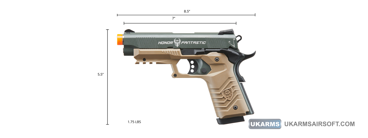 HFC Classic .45 Series Metal Green Gas Blowback Airsoft Pistol (Color: Black & Dark Earth)