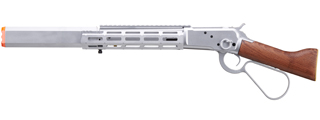Atlas Custom Works M1873 "Mares Leg" Lever Action Airsoft Green Gas Rifle w/ M-LOK Rail and Suppressor (Color: Silver)