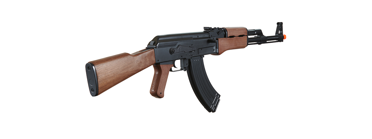 GOLDEN BALL ABS PLASTIC AK47 AEG AIRSOFT RIFLE - (BLACK/FAUX WOOD) - Click Image to Close