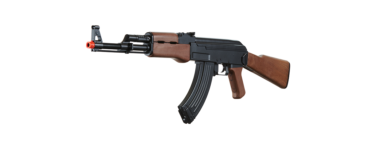 GOLDEN BALL ABS PLASTIC AK47 AEG AIRSOFT RIFLE - (BLACK/FAUX WOOD)