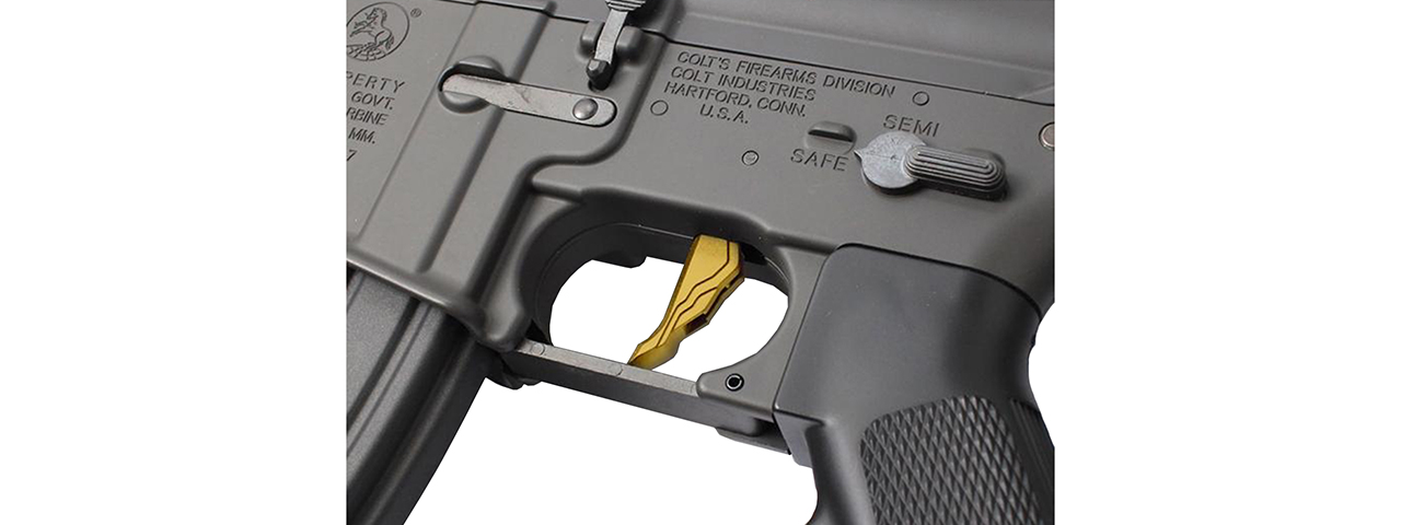 Laylax Straight "SIGMA" Trigger for Standard M4 AEGs (Gold) - Click Image to Close