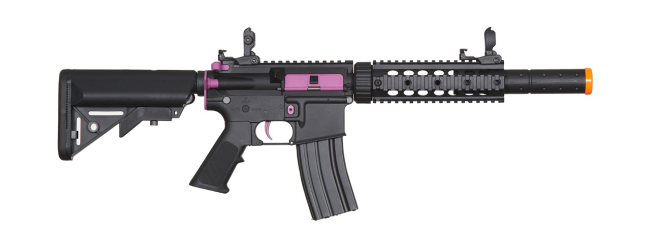 Lancer Tactical Gen 2 M4 SD Carbine Airsoft AEG Rifle with Mock Suppressor (Black / Purple)(No Battery and Charger) - Click Image to Close