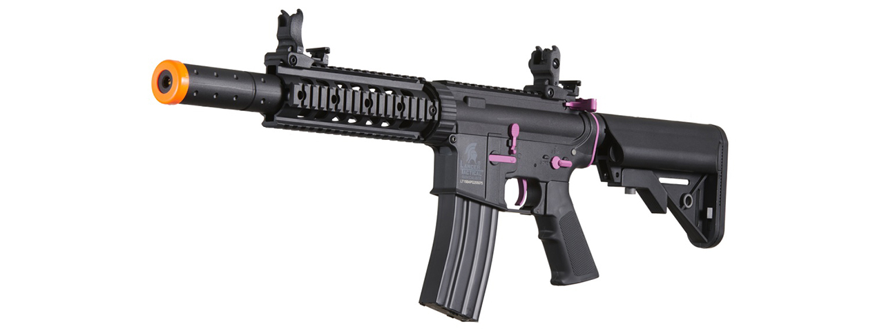 Lancer Tactical Gen 2 M4 SD Carbine Airsoft AEG Rifle with Mock Suppressor (Black / Purple)(No Battery and Charger) - Click Image to Close