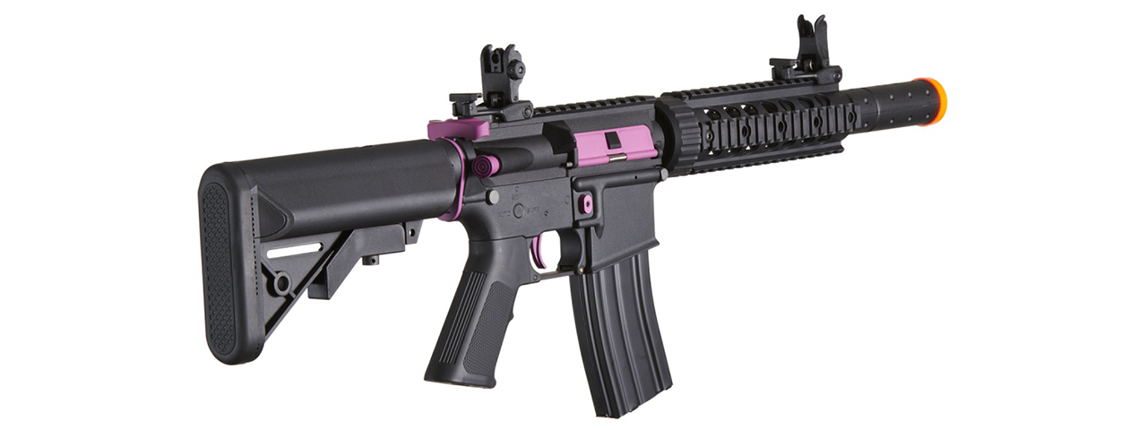 Lancer Tactical Gen 2 M4 SD Carbine Airsoft AEG Rifle with Mock Suppressor (Black / Purple)(No Battery and Charger) - Click Image to Close