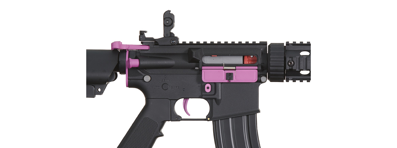 Lancer Tactical Gen 2 M4 SD Carbine Airsoft AEG Rifle with Mock Suppressor (Black / Purple)(No Battery and Charger) - Click Image to Close