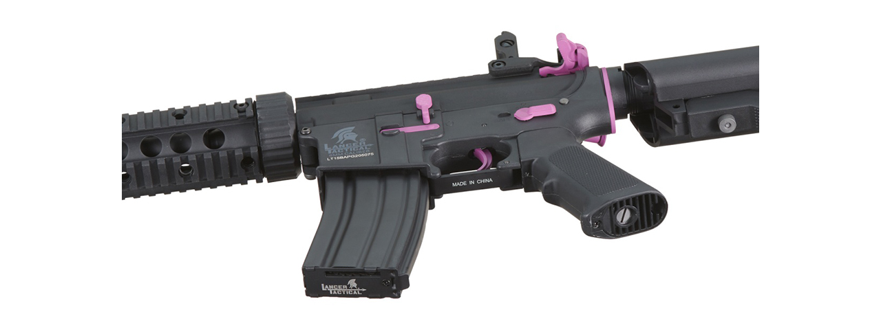 Lancer Tactical Gen 2 M4 SD Carbine Airsoft AEG Rifle with Mock Suppressor (Black / Purple)(No Battery and Charger) - Click Image to Close