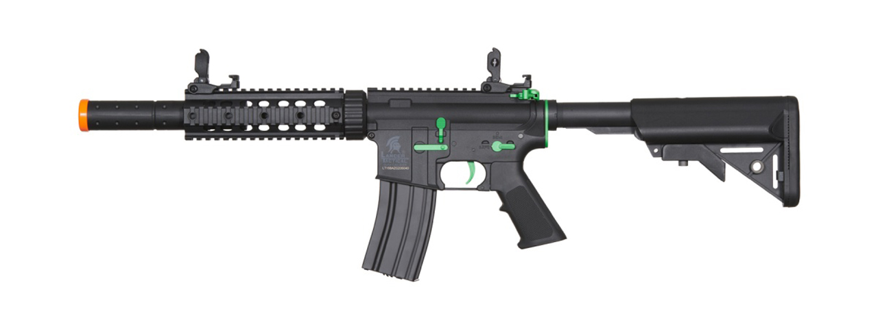 Lancer Tactical Gen 2 M4 SD Carbine Airsoft AEG Rifle with Mock Suppressor (Black / Green)(No Battery and Charger) - Click Image to Close