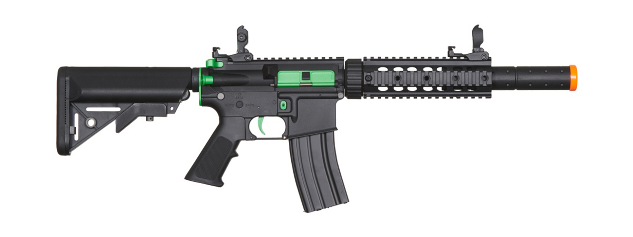 Lancer Tactical Gen 2 M4 SD Carbine Airsoft AEG Rifle with Mock Suppressor (Black / Green)(No Battery and Charger)