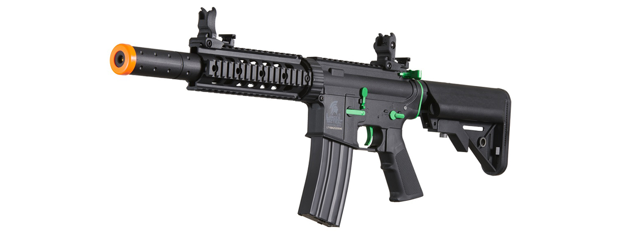 Lancer Tactical Gen 2 M4 SD Carbine Airsoft AEG Rifle with Mock Suppressor (Black / Green)(No Battery and Charger) - Click Image to Close