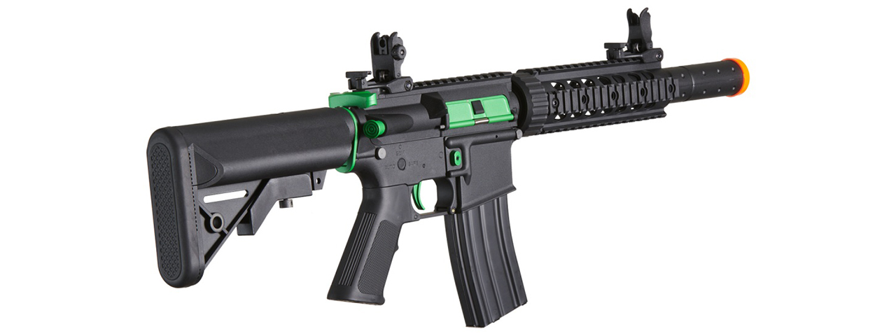 Lancer Tactical Gen 2 M4 SD Carbine Airsoft AEG Rifle with Mock Suppressor (Black / Green)(No Battery and Charger)