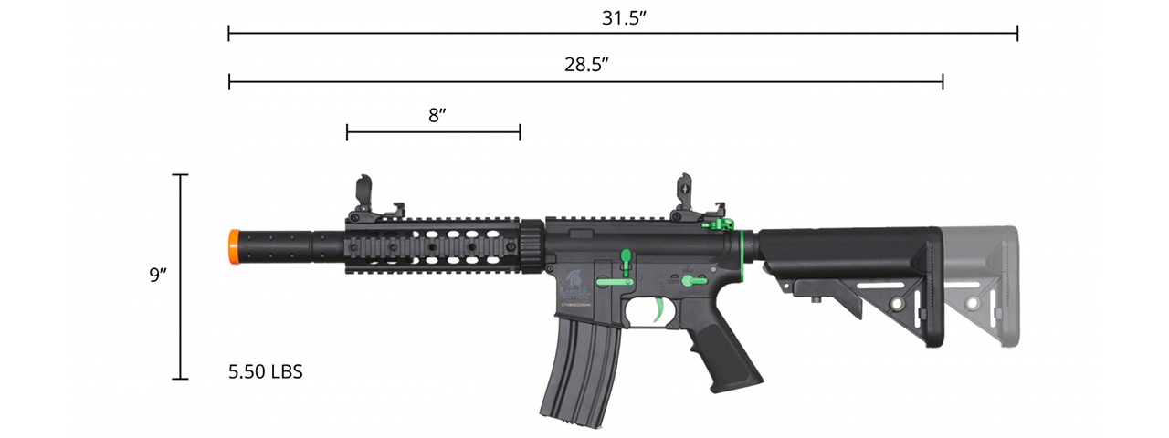 Lancer Tactical Gen 2 M4 SD Carbine Airsoft AEG Rifle with Mock Suppressor (Black / Green)(No Battery and Charger) - Click Image to Close