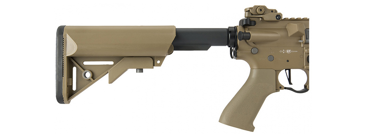 Lancer Tactical Low FPS Gen 2 10" M4 SD Carbine Airsoft AEG Rifle with Mock Suppressor (Tan)(No Battery and Charger) - Click Image to Close