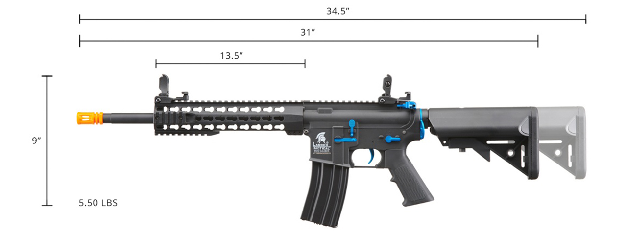 Lancer Tactical Gen 2 13.5" Keymod M4 Carbine Airsoft AEG Rifle (Black / Blue)(No Battery and Charger) - Click Image to Close