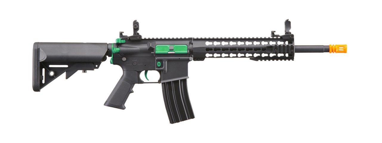 Lancer Tactical Gen 2 13.5" Keymod M4 Carbine Airsoft AEG Rifle (Black / Green)(No Battery and Charger) - Click Image to Close