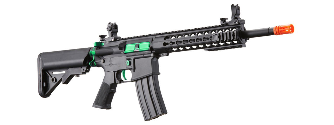 Lancer Tactical Gen 2 13.5" Keymod M4 Carbine Airsoft AEG Rifle (Black / Green)(No Battery and Charger) - Click Image to Close