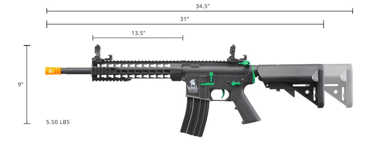 Lancer Tactical Gen 2 13.5" Keymod M4 Carbine Airsoft AEG Rifle (Black / Green)(No Battery and Charger)