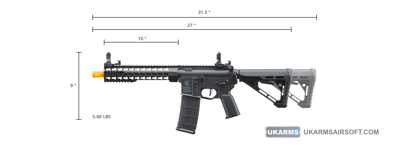 Lancer Tactical Gen 3 10" KeyMod M4 Carbine Airsoft AEG Rifle with Delta Stock (Color: Black) - Click Image to Close