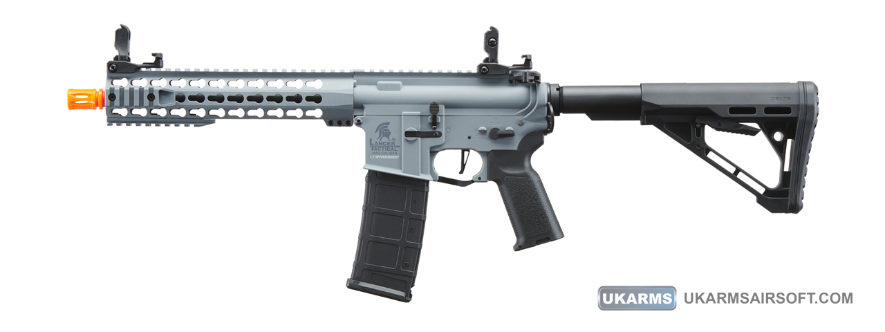 Lancer Tactical Gen 3 10" KeyMod M4 Carbine Airsoft AEG Rifle with Delta Stock (Color: Grey) - Click Image to Close