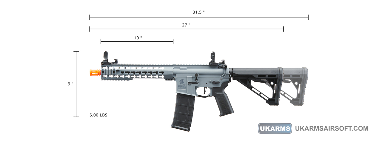 Lancer Tactical Gen 3 10" KeyMod M4 Carbine Airsoft AEG Rifle with Delta Stock (Color: Grey) - Click Image to Close