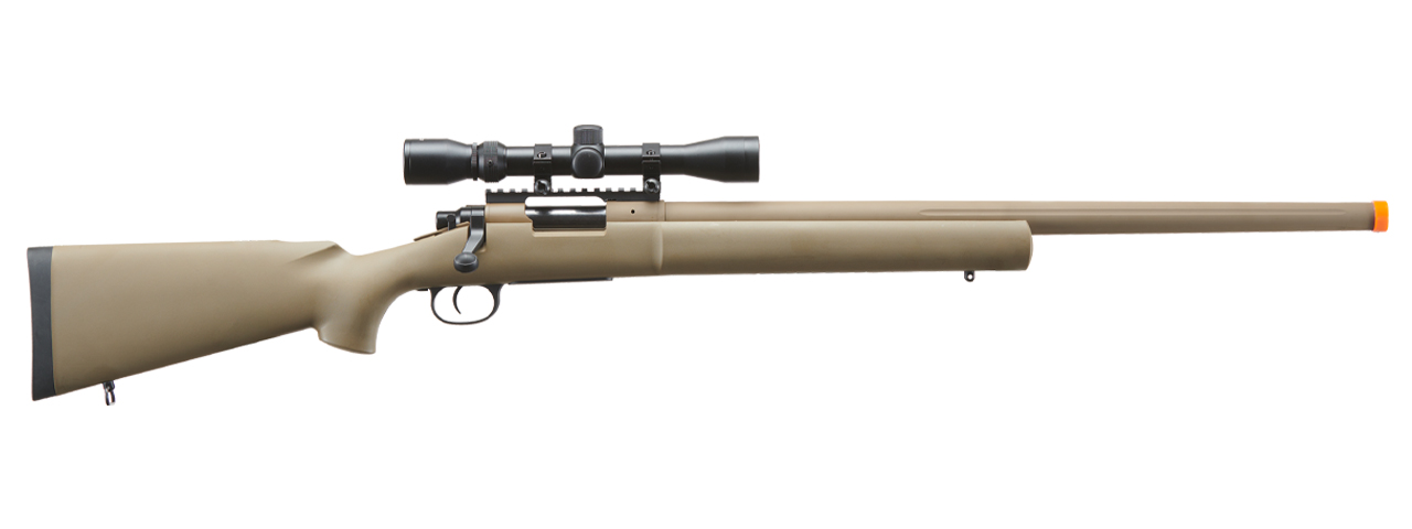 Lancer Tactical High FPS M24 Bolt Action Spring Powered Sniper Rifle w/ Scope (Color: Tan) - Click Image to Close