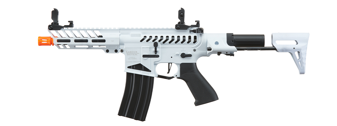 Lancer Tactical ProLine NEEDLETAIL PDW Skeleton AEG Low FPS (Color: White/Black) - Click Image to Close