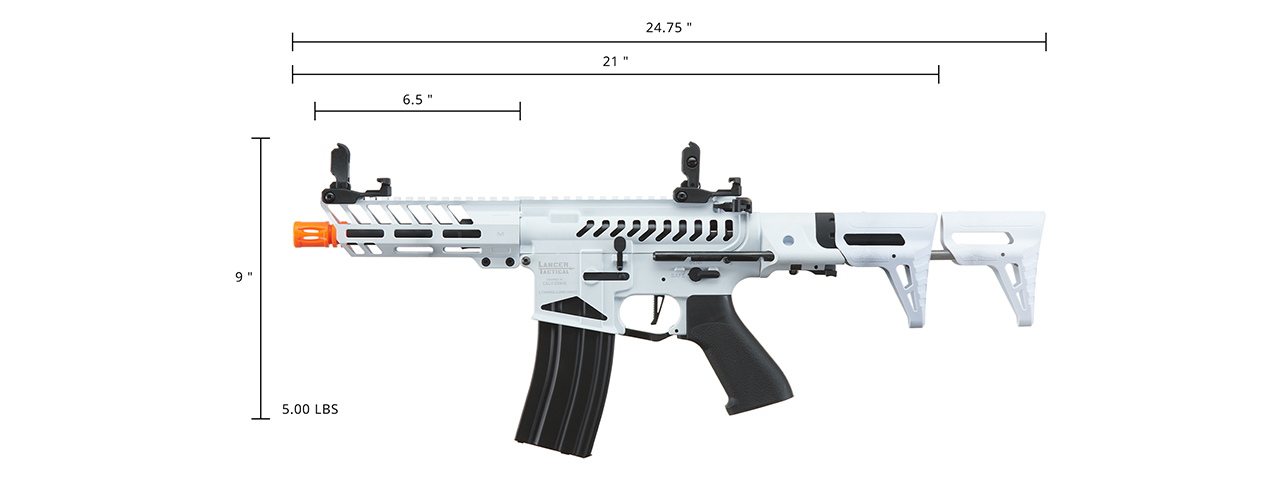 Lancer Tactical ProLine NEEDLETAIL PDW Skeleton AEG Low FPS (Color: White/Black) - Click Image to Close