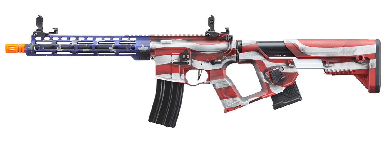 Lancer Tactical Enforcer BLACKBIRD AEG Rifle w/ Alpha Stock (Cerakote Color: Stars & Stripes) - Click Image to Close