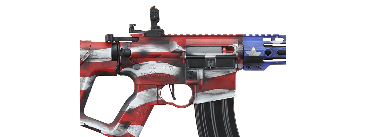 Lancer Tactical Enforcer BLACKBIRD AEG Rifle w/ Alpha Stock (Cerakote Color: Stars & Stripes) - Click Image to Close